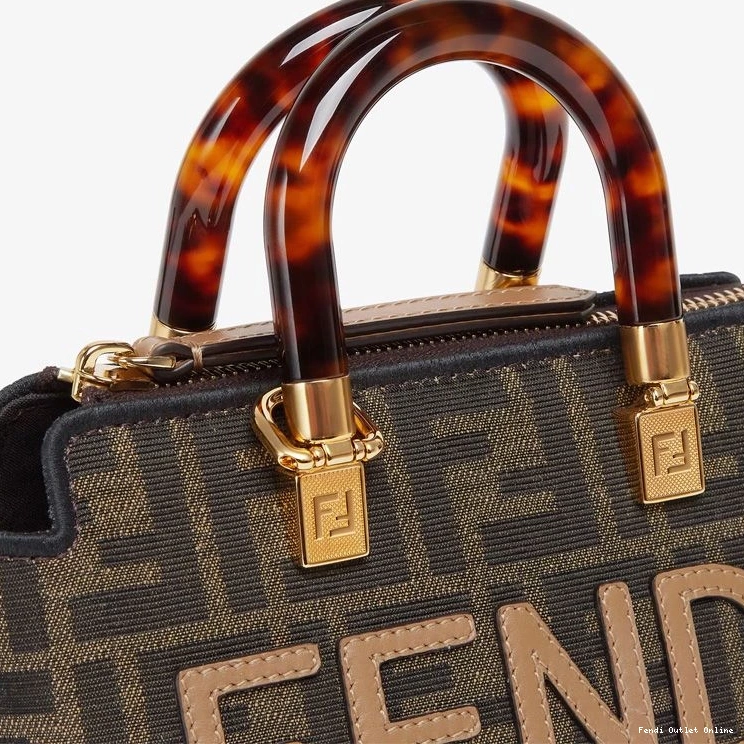 Cheap Mini ROMA Brown Boston The Bag Way Fabric In Motif Fendi FF Logo By 0725